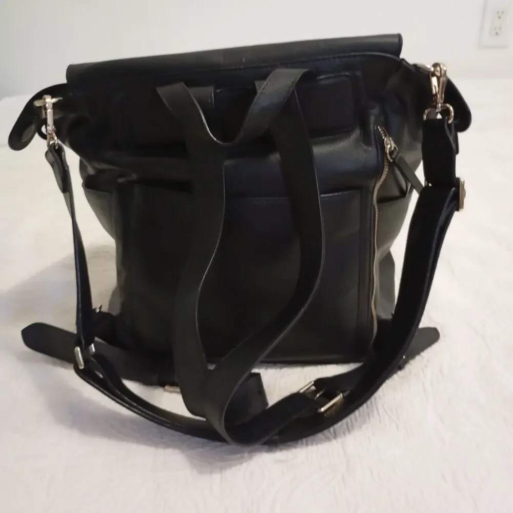 Mina Baie Kinney Vegan Leather Diaper Bag Black Backpack